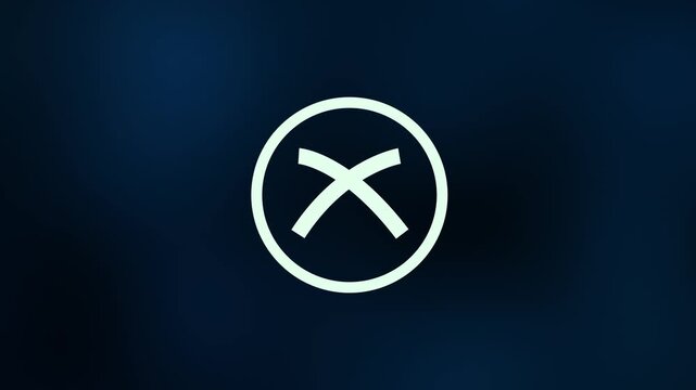 Animated rejection symbol with crossed circular icon on dark background for error alerts, denial, failed validation and quality control.