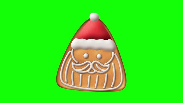 3D Animated Santa Claus Gingerbread Cookie with Icing on Green Screen