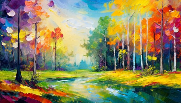 expressionist art colorful summer forest landscape