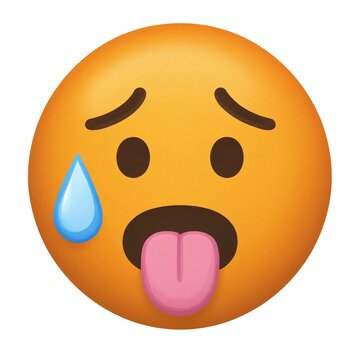 Nauseous emoji face with green sweat and tongue sticking out
