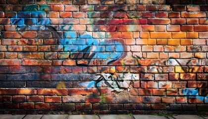 Fototapeta premium distressed brick wall with graffiti remnants