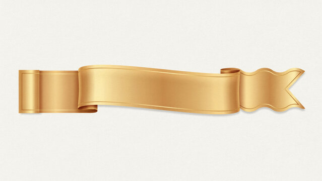Elegant gold ribbon designs, metallic decorative stripes, shiny banner isolated for logo and award labels