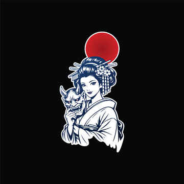 Oriental japanese geisha kimono artwork vector illustration