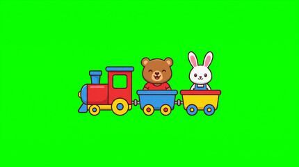Fototapeta premium 2D Flat Cute Animal Train Side Profile Illustration for Kids Book
