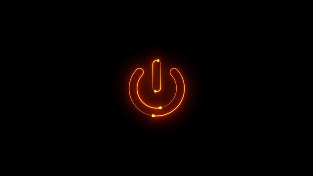 Neon glowing power button icon video animation on black background. Neon light power button turning on and off animation. Power Switch symbol video animation. Power switch and button icon animation.