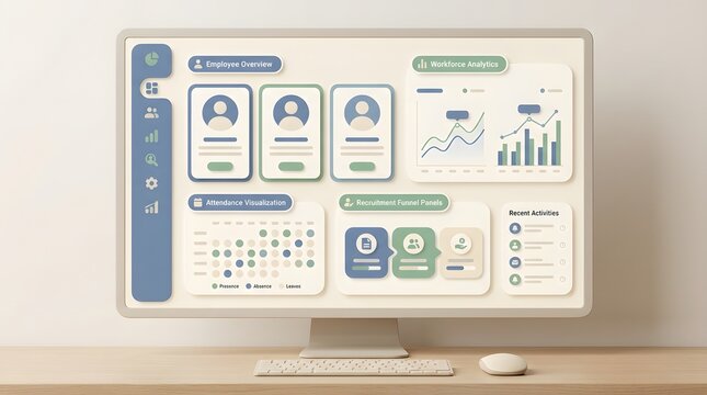 Modern professional computer monitor displaying a clean dashboard admin panel ui ux design interface layout