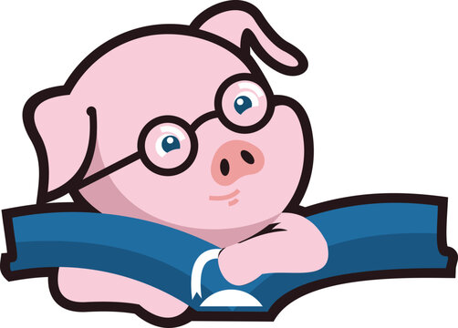 Pig Book &ndash; Cute Pig & Book Minimalist Logo Illustration Creative Design Template 