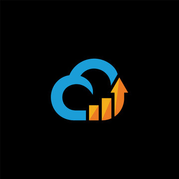 Cloud graph logo template vector illustration with growth arrow symbol and business data
