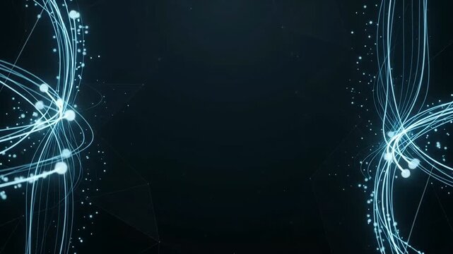 Abstract Technology Background with Glowing Blue Light Lines and Particles.