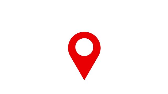 Red map marker zooms in on a white background
