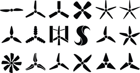Fototapeta premium Wind turbine rotor icon set with black silhouettes for renewable energy and clean power