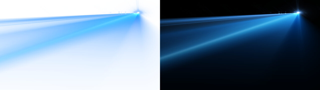 Lens flare spotlight ray light blue glowing. Shine light at an angle.