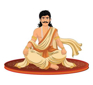 Vedic Brahmin pandit sitting in padmasana dhoti illustration