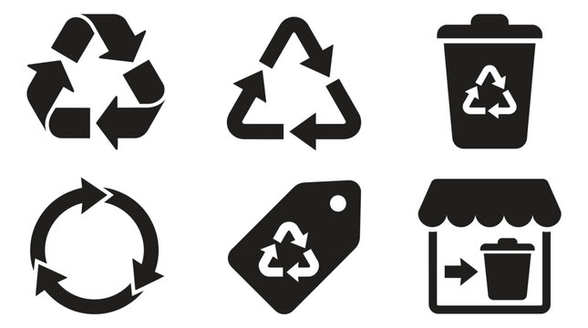 Universal recycle symbol set with Mobius loop and recycle bin icons