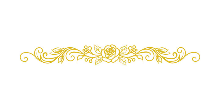 Gold vintage rose floral flourish ornament isolated on transparent background