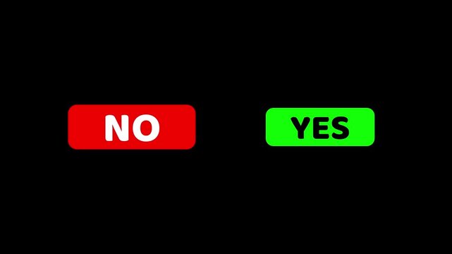 Yes in green and no in red buttons for decision making tools, survey websites, quizzes, online voting platforms, and feedback forms.Animated yes and no buttons option selection.