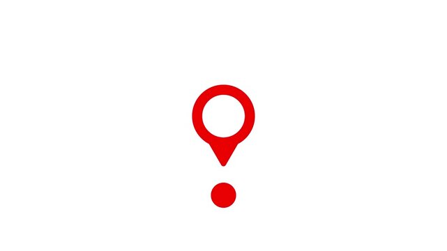 Location pin symbol animation. Looping animated red map, GPS, pointer icon bouncing on white and green scene background. 4K