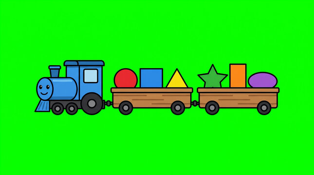 2D Flat Educational Toy Train Side View for Kids Activity Book