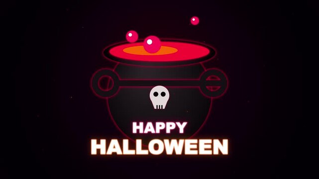 Halloween witch cauldron bubbling with red potion and skull logo
