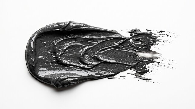 Charcoal cosmetic cream smear on white background with moisturizer treatment skincare isolated texture product smeared makeup glossy beauty facial spread black with mask
