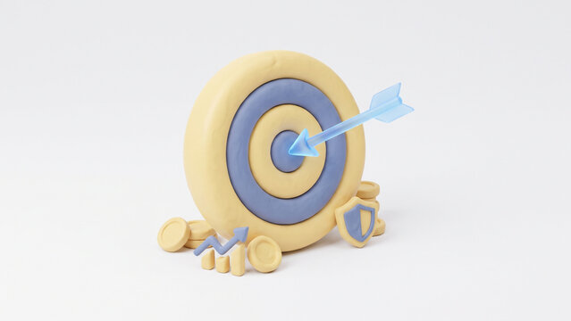 3D isometric bullseye target with glowing arrow for business strategy goal concept