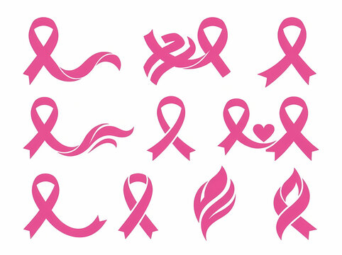 Collection of Pink Ribbon Symbols for Breast Cancer Awareness Campaigns.