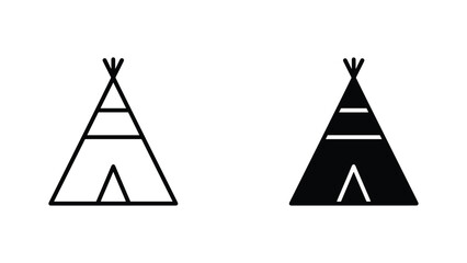 Native American teepee tent icon set in outline and solid black style for culture and camping art © Fatema
