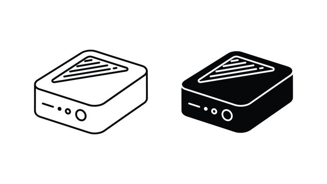 External hard drive storage icon set in outline and solid black style for data backup and tech