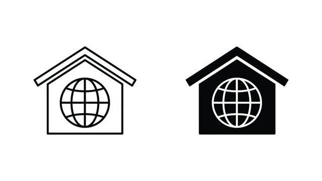 Global earth icon inside house outline representing sustainable home and environmental responsibility