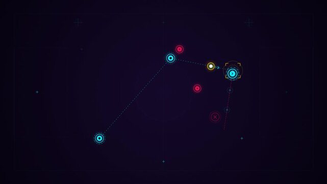 Futuristic tactical hud interface with glowing neon strategy map