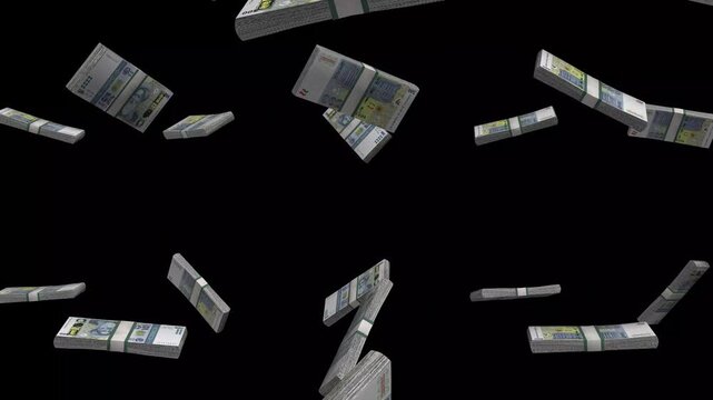 Tajikistan Money, Tajikistani Somoni Banknotes Falling On Black Background, TJS Currency Stacks Dark Cinematic, 4K