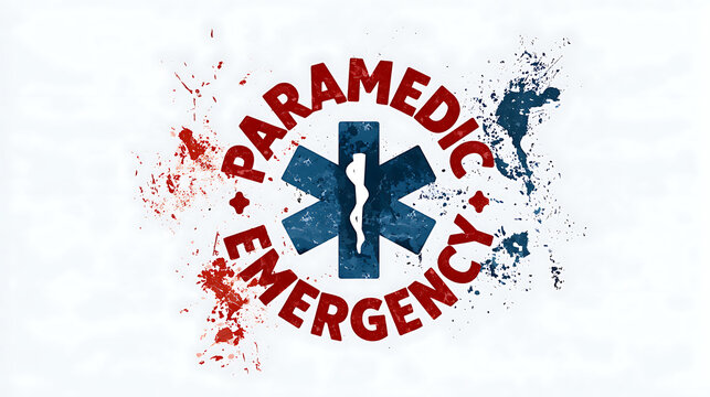 Emergency Services Stamp. An abstract office stamp featuring the ambulance service symbol and the words "paramedic" and "emergency" written around the symbol.