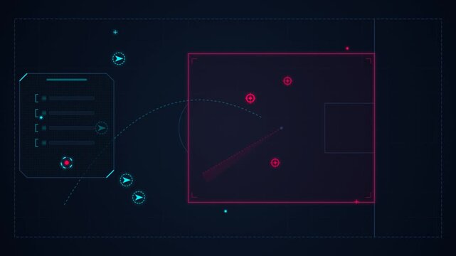 Futuristic tactical hud interface with glowing markers and data graphs
