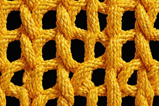Yellow Woven Rope Mesh Texture on Black Background