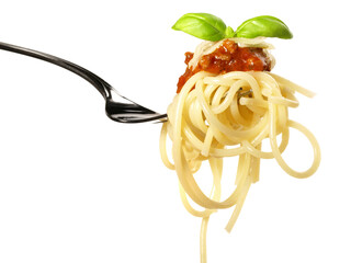 Spaghetti Bolognese Fork isolated  on white Background © ExQuisine