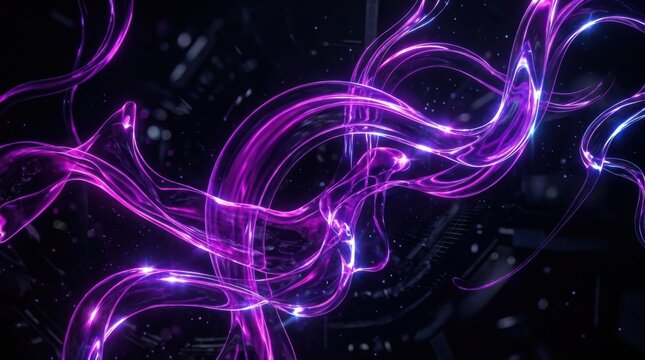Abstract Swirling Purple Energy Strands Flowing in Darkness.