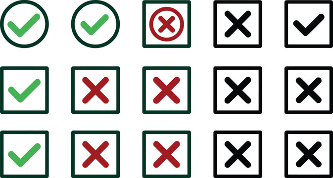 Checkbox icon set representing correct and incorrect selection