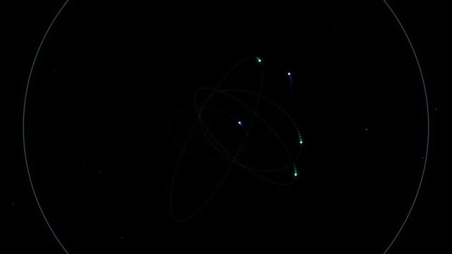Abstract representation of atomic structure with glowing orbital electron rings video