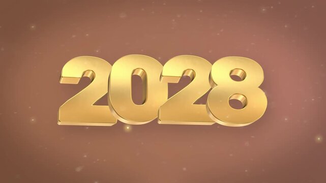 Gold 3d render of the year 2028 with dramatic light and bokeh background
