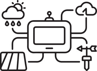 Naklejka premium Smart farming weather station monitor connected to cloud and field sensors with agriculture