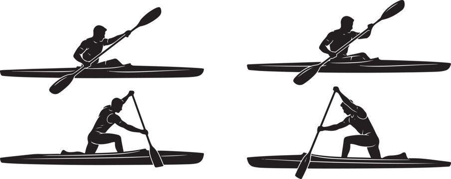  Kayaking Canoe Silhouette Clipart Set