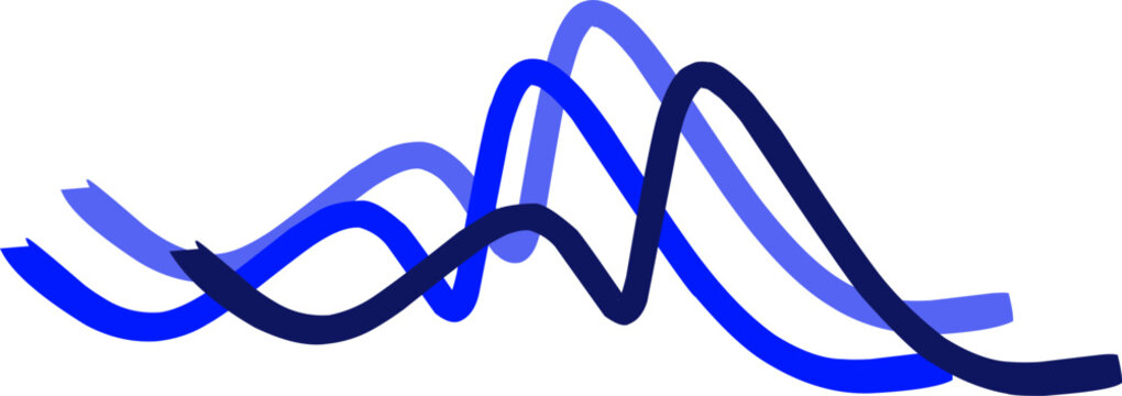 Blue sound wave lines forming dynamic audio frequency curves, isolated on a clean white background vector graphic illustration.