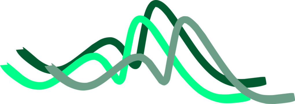 Green sound wave lines forming dynamic audio frequency curves, isolated on a clean white background vector graphic illustration.