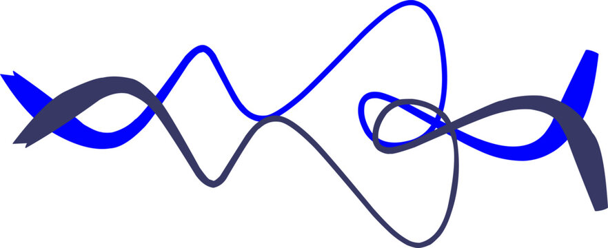Dynamic blue and dark sound wave lines forming intersecting frequency curves, isolated on a clean white background vector graphic illustration.
