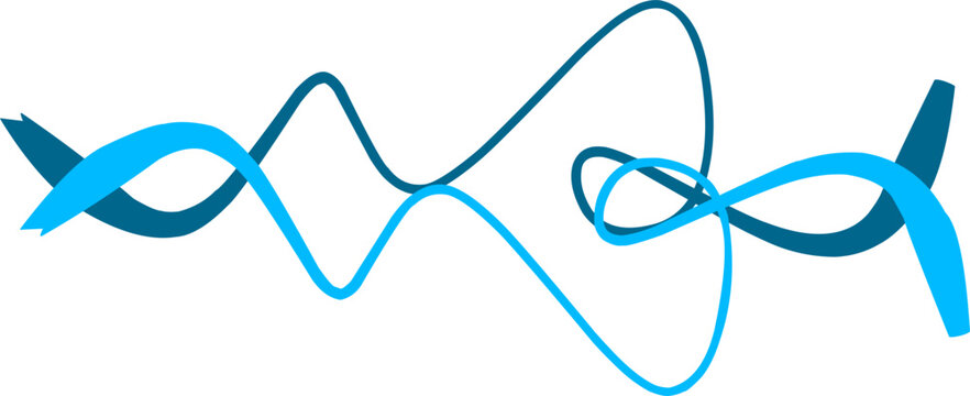 Dynamic cyan and teal sound wave lines forming intersecting frequency curves, isolated on a clean white background vector graphic illustration.