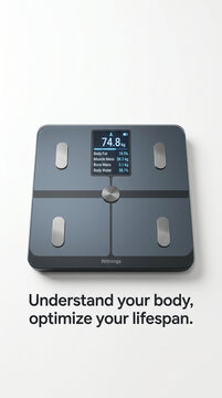 Modern Smart Body Composition Scale with Health Metrics Display on White Background