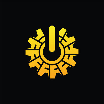 Gear Power Button &ndash; Modern Mechanical Power Logo Illustration Creative Design Template 