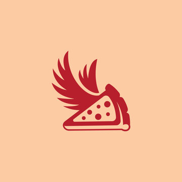 Pizza Winged Fly &ndash; Fast Food Winged Pizza Logo Illustration Creative Design Template 