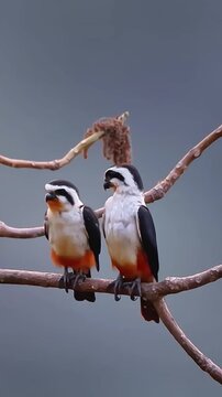 Two Collared Falconets Perched Together on a Tree Branch