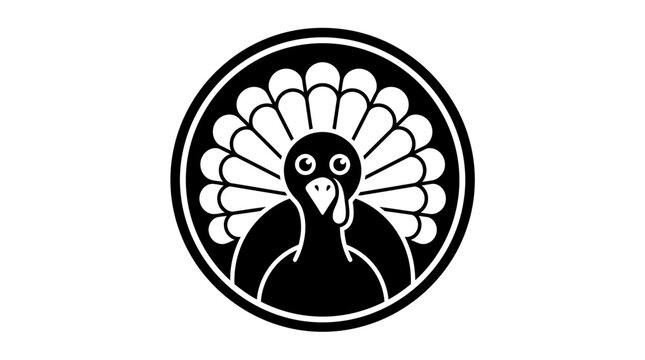 Turkey icon glyph vector illustration of a bird emblem in a black and white circle
